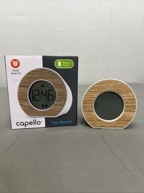 capello Toc Round Wood-Effect Digital Alarm Clock - Beige